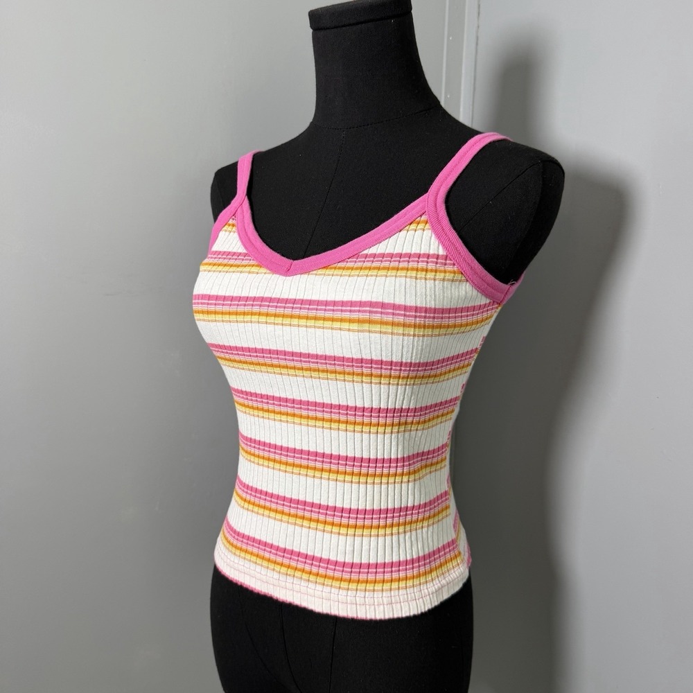 Y2K Xhilaration Ribbed Striped Tank Top Womens Small Pink Stretch Preppy Skater